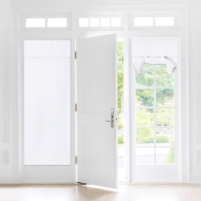 NICETOWN Kitchen Door Curtain Tricia Window Covering Thermal Insulated Curtain Panel 30W x 72L Privacy Tie Up Shade for French Door, 1 Panel, 30" W x 72" L, Pure White