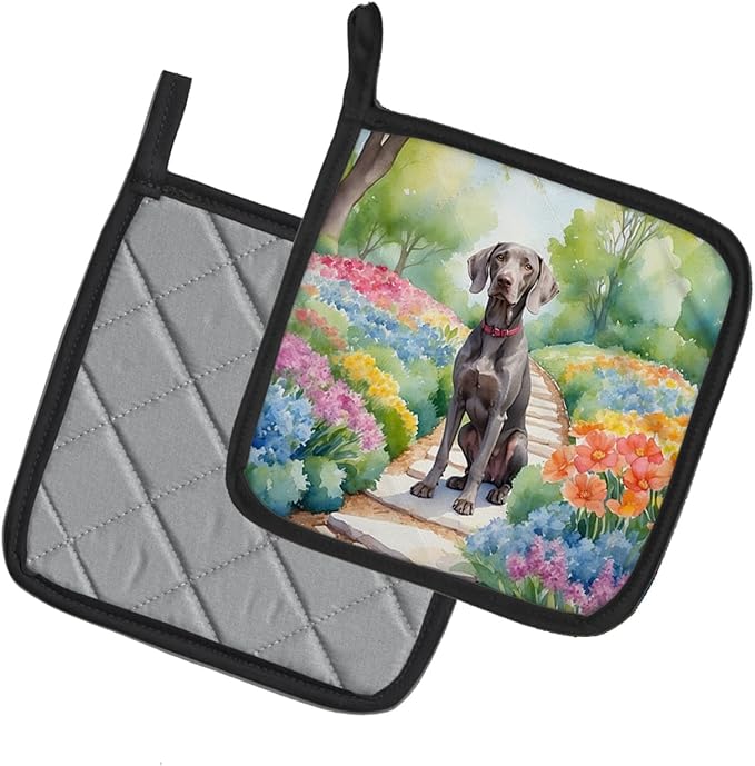 Caroline's Treasures Weimaraner Spring Path Pair of Pot Holders Kitchen Heat Resistant Pot Holders Sets Oven Hot Pads for Cooking Baking BBQ, 7 1/2 x 7 1/2