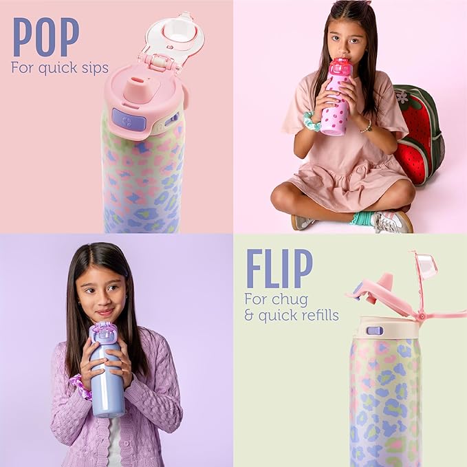 Ello Pop & Fill 18oz Stainless Steel Kids Water Bottle with Quick Fill Lid | Vacuum Insulated BPA Free Bottle with Leak Proof Straw and Chug Lid, Dishwasher Safe, Gift For Kids Teens, Lighthouse