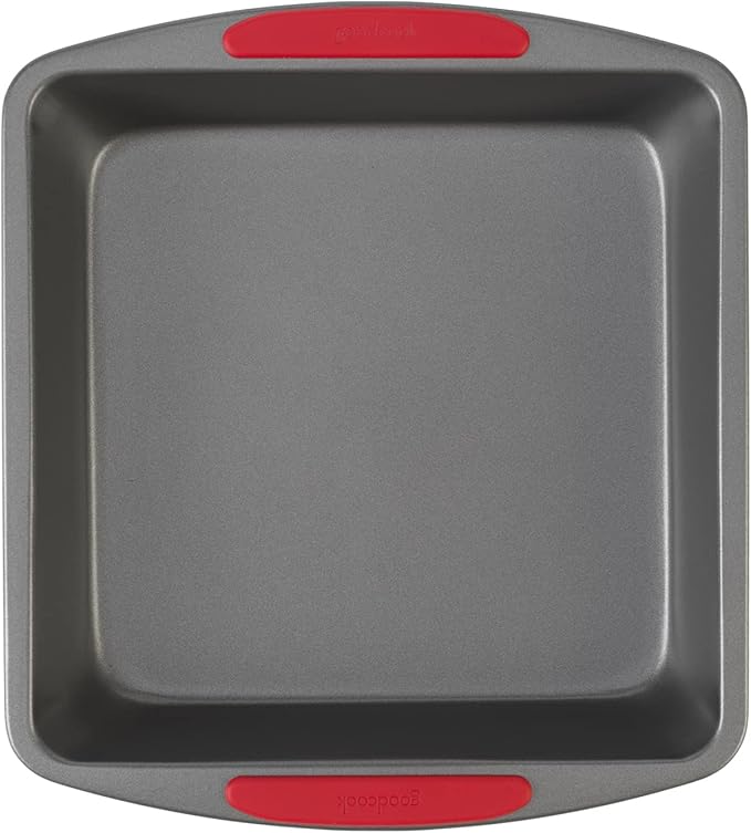 GoodCook MegaGrip Baking Pan with Silicone Grip Handles Square Non-Stick Heavy-Gauge Steel Cake Pan Baking Dish for Brownies Bread Cake Baked Goods & More,Dishwasher Safe,8x8-Inch,(Pack of 12)