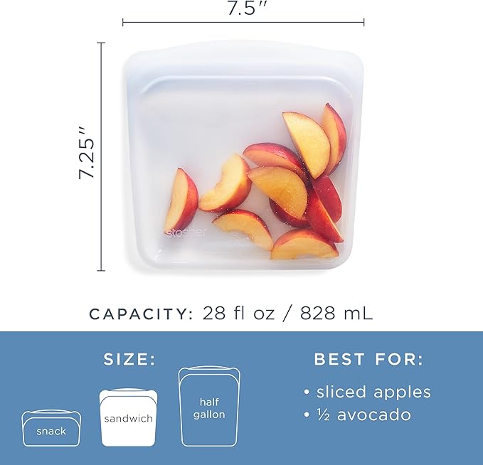 Stasher Silicone Reusable Storage Bag, Sandwich Bag, Reusable Freezer Bag, Microwave, Dishwasher, Oven Safe, Sous Vide, Lunch Container, Eco Friendly, Leak-free, Food Storage Bag, 28 oz, Deep Ocean | Reusable Food Bag