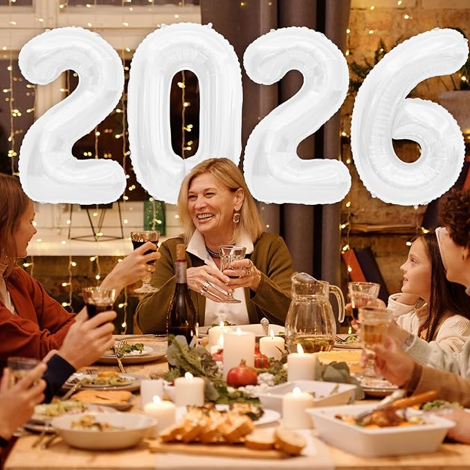 2026 Balloons, 40 inch 2026 White Number Balloons, 2026 Happy New Years Decorations, Large Foil Balloons Number for New Years Eve Party Supplies 2026, Class of 2026 Graduation Decorations