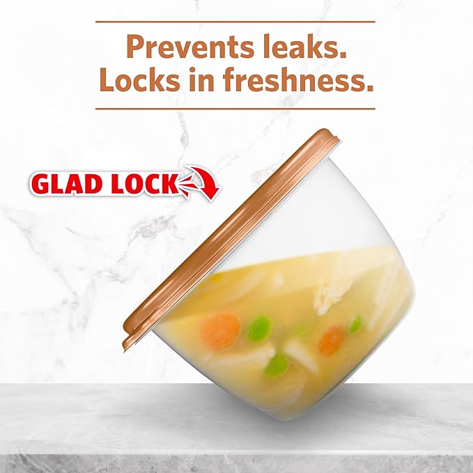 Glad GladWare Home Collection Tall Entree Food Storage Containers with Copper Metallic Lids, Large Square No BPA Plastic for Meal Prep and Lunches, Lock Tight Seal, 42 Oz, 3 Count - 6 Pack