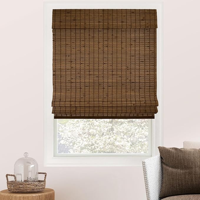 CHICOLOGY Bamboo Roman Shade, Cordless Light Filtering Woven Wood Window Treatment for Living Room, Dining Room, Kitchen & Office, Natural Bamboo Blinds for Boho Coastal Decor, Pinecone, 23"W x 64"H