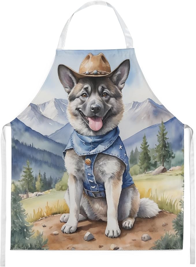 Caroline's Treasures Norwegian Elkhound Cowboy Welcome Apron Cooking Kitchen Server Baking Crafts Gardening for Adult Women Men, Unisex, Large, Multicolor