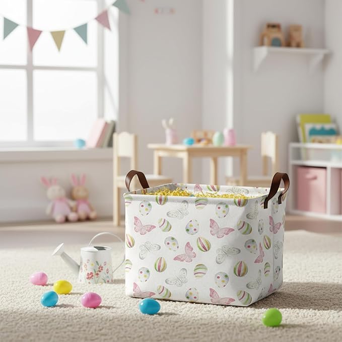 Large Rectangular Cute Kid Easter Basket Empty Bunny Eggs Easter Basket Gift Spring Room Storage Organizer Décor (E-01)