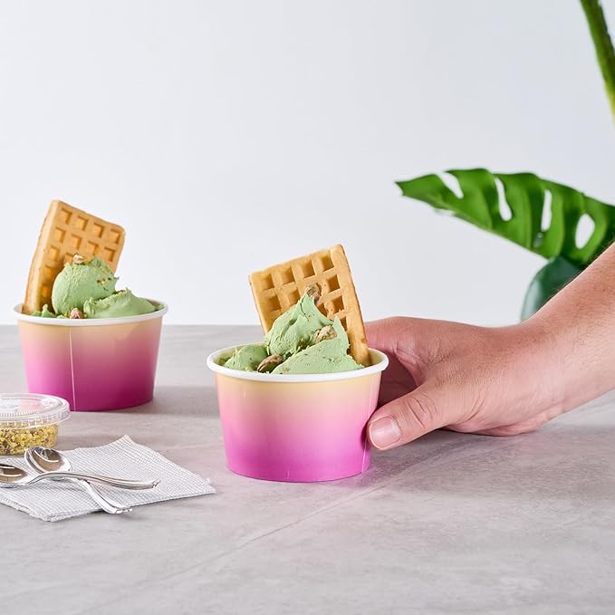 Coppetta 8 Ounce Dessert Cups, 50 Greaseproof Ice Cream Cups - Lids Sold Separately, For Hot And Cold Foods, Orange And Blue Ombre Paper Yogurt Bowls, Disposable, Sturdy - Restaurantware