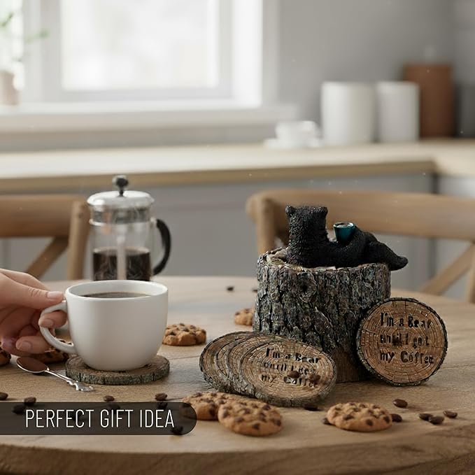 Pine Ridge Black Bear Coasters- Coaster Set for Kitchen, Den, Living Room Or Cabin for Drinks