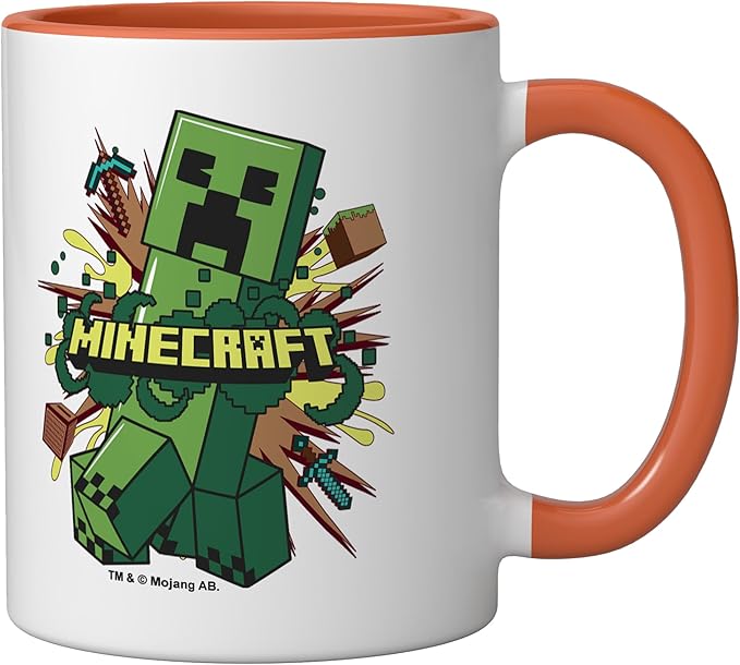 Minecraft Creeper Running From Explosion Ceramic Mug, Orange/White