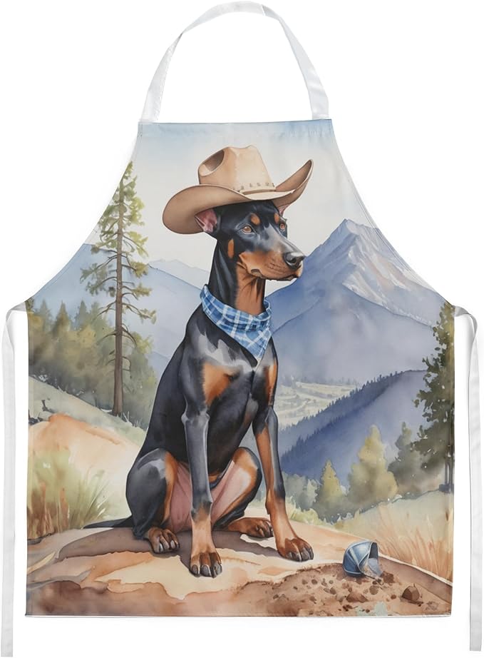 Caroline's Treasures Doberman Pinscher Cowboy Welcome Apron Cooking Kitchen Server Baking Crafts Gardening for Adult Women Men, Unisex, Large, Multicolor