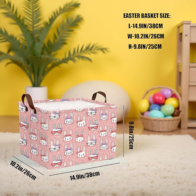 Large Rectangular Cute Kid Easter Basket Empty Bunny Eggs Easter Basket Gift Spring Room Storage Organizer Décor (E-13)