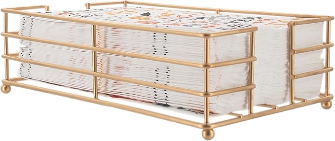 Boston International Paper Napkin Holder Caddy Dispenser for Kitchen Dining Buffet & Bar Countertops, 9" x 5.25" (Fits Guest Towel Size), Gold Metro