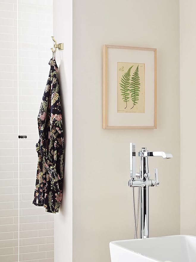 Amerock BH36020BBZ | Golden Champagne Single Robe Hook | 4-1/4 in. (108 mm) Length Towel Holder | Mulholland | Towel Hook for Bathroom | Bathroom Hardware | Bath Accessories