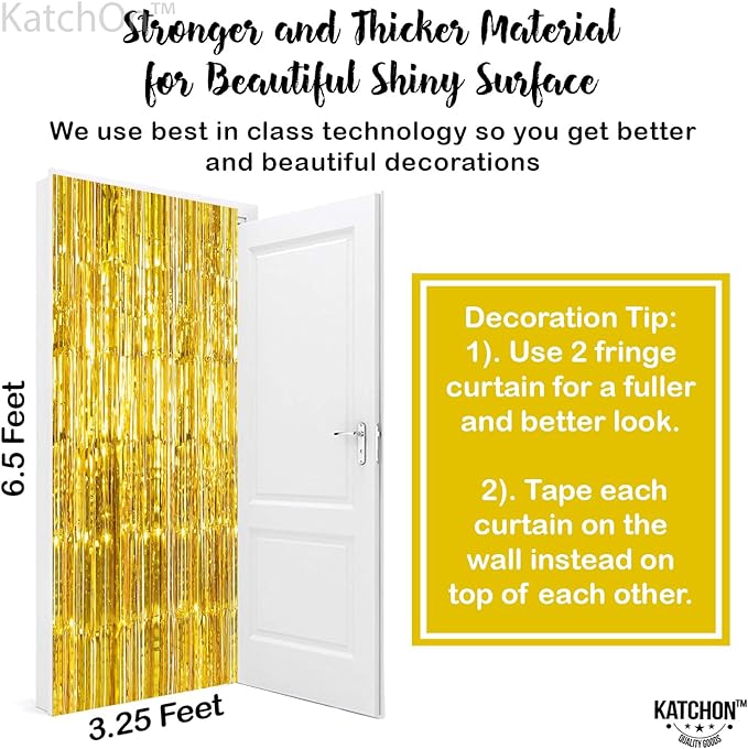 KatchOn, Gold Fringe Backdrop - Pack of 2 | Golden Birthday Party Decorations | Gold Streamers for New Years Decorations 2026 | | New Years Eve Party Supplies 2026 | Hawaiian Party Backdrop