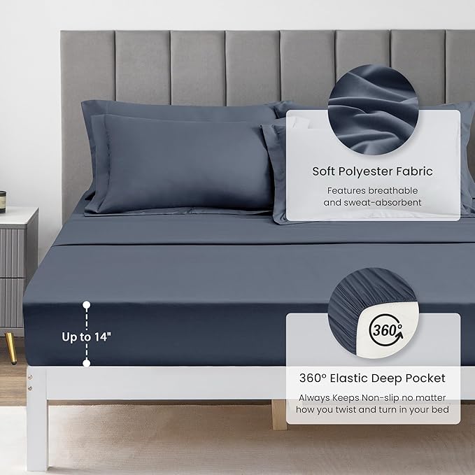 Love's cabin Full Comforter Set Navy Blue, 7 Pieces Full Bed in a Bag, All Season Bedding Sets with 1 Comforter, 1 Flat Sheet, 1 Fitted Sheet, 2 Pillowcase and 2 Pillow Sham | Soft, Breathable, Lightweight, Comfortable
