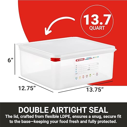 Araven Airtight Container, Food Pan with Lid for Storage in Kitchen and Restaurant, 14.7 Qt, 1 Count, Clear