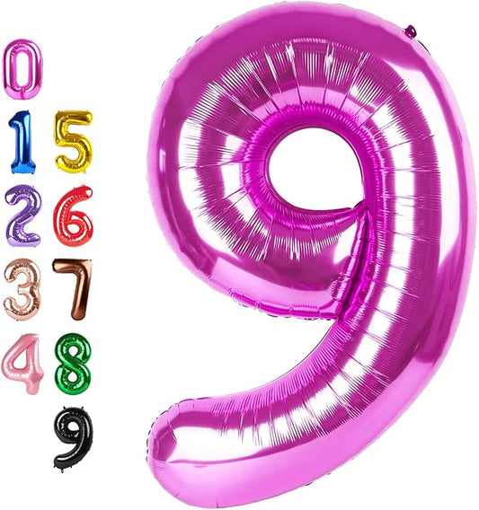 9Th Birthday Decorations Number Balloons 9, Happy Birthday Decoration for 9th, Hot Pink Balloon Numbers 40 Inch for Girls Boys Women Men Engagement, Bridal Shower Party