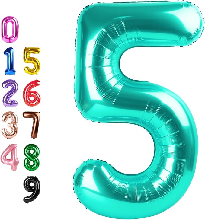 Balloons Number 5, Blue Green Balloon Numbers for Girls Boys Happy Birthday Decorations, 40 Inch Balloon for 5, 15, 25, 2025 Graduation Wedding Anniversaries Party