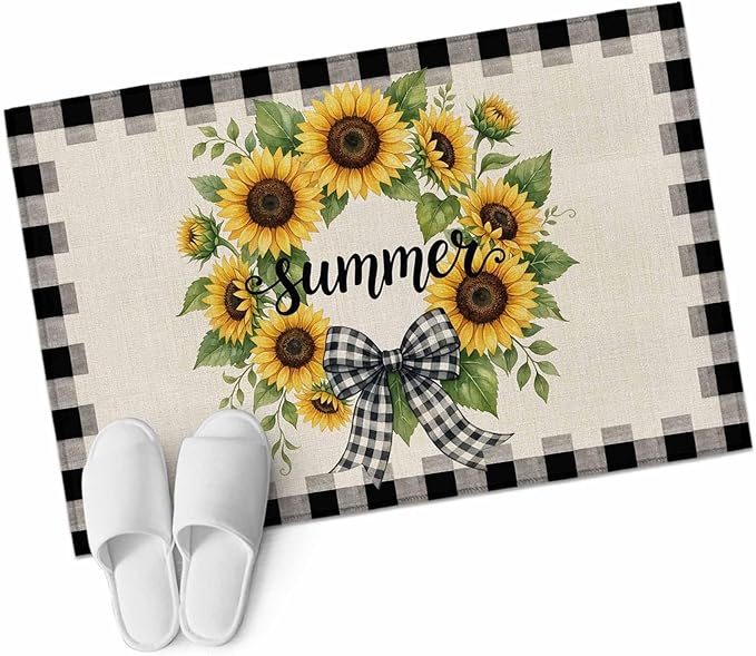 Area Rug 2x3ft, Summer Words Farm Sunflowers Washable Rugs for Living Room Bedroom, Butterflies Country Floral Soft Non-Slip Area Rugs Rectangle Floor Carpet for Dining Room