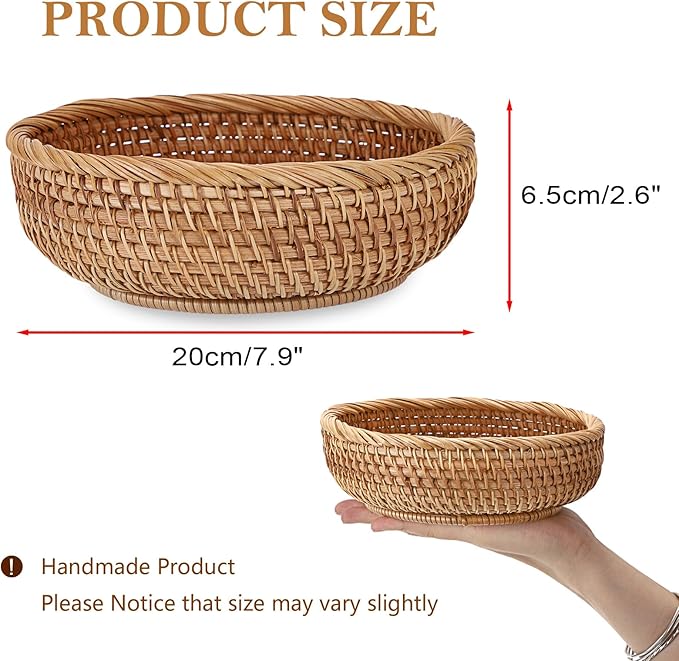 Small Keys Basket for Entryway Table 7.9" Rattan Key Bowl Round Wicker Basket Tray Handwoven Baskets Key Holder for Wallet Remote Candy