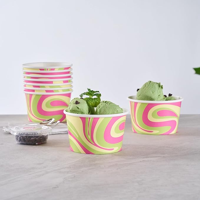 Restaurantware Ice Cream Cups 50 Pack of 8 oz Leak-Resistant Disposable Dessert Bowl Frozen Yogurt Cup Round Paper Container For Cold And Hot Desserts