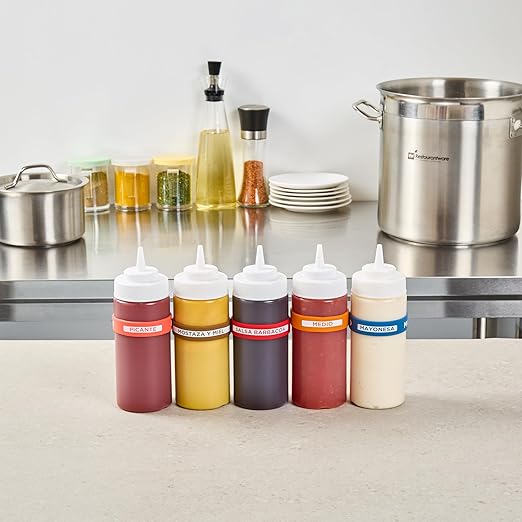 Restaurantware Silicone Squeeze Bottle Band 10 Count 2.75 Inch Dishwasher Safe Condiment Identification Band, BBQ Red Non-Slip Label Band for Condiment Labeling at Restaurants, Food Trucks