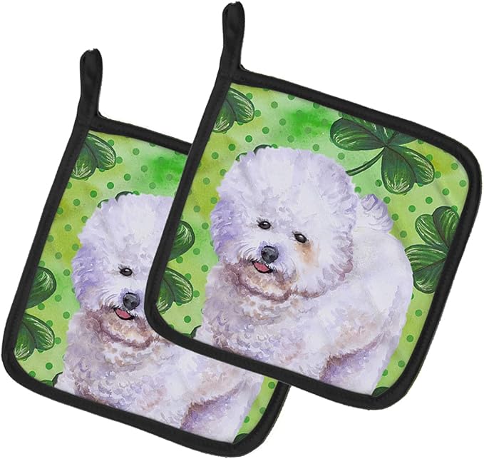 Caroline's Treasures BB9822PTHD Bichon Frise St Patrick's Pair of Pot Holders, Green Kitchen Heat Resistant Pot Holders Sets Oven Hot Pads for Cooking Baking BBQ, 7 1/2 x 7 1/2