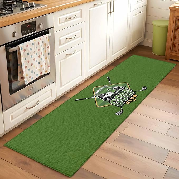 Runner Rug for Bedroom Hallway, Golf Club Sports Kitchen Runner Rugs Area Rug 2x6ft, Green Washable Soft Floor Carpet for Entryway Stair