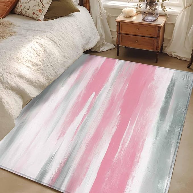 Area Rug 3x5ft, Pink Grey Mottled Texture Seamless Washable Rugs for Living Room Bedroom, Gradient Abstract Art Soft Non-Slip Area Rugs Rectangle Floor Carpet for Dining Room