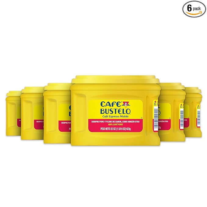 Café Bustelo Espresso Ground Coffee, Dark Roast, 22 Ounce Canister, 6 Count Case