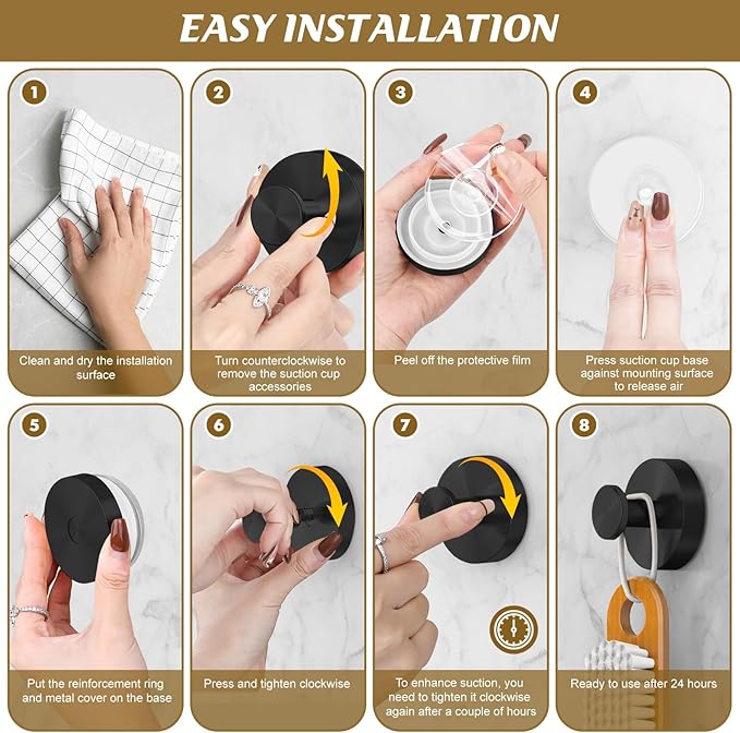 BKV Suction Cup Hooks for Glass Window,Removable Shower Hooks for Inside Shower,Metal Towel Hooks for Bathrooms,4 Pack(Black) | for Glass Window, for Inside Shower, for Bathrooms