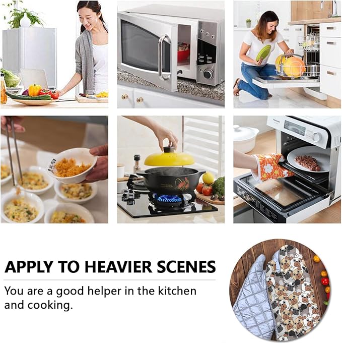 Oven Mitts Cute Animals Heat Resistant Wear-resistant Easy Clean Grill Gloves with Thick Cotton Liner for Grilling Cooking Baking 2PCS