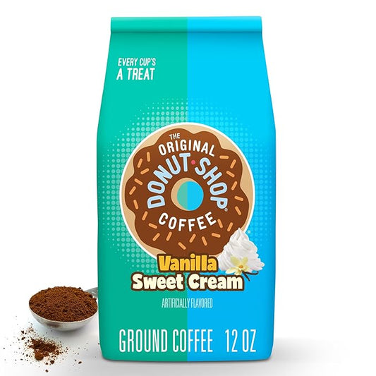 The Original Donut Shop Coffee, Vanilla Sweet Cream, Medium Roast, Flavored Ground Coffee, 12 oz Bag