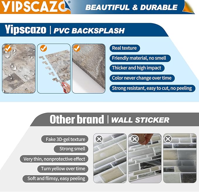 Yipscazo Peel and Stick Stone Metal Backsplash, Stick on Tiles for Backsplash Kitchen (Brown Stone Rock, 1-Pack)