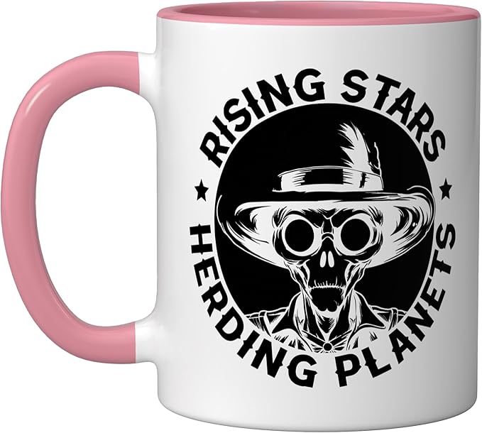 Alien Lover Flying Saucer UFO Extraterrestrial Cowboy Ceramic Mug, Pink/White
