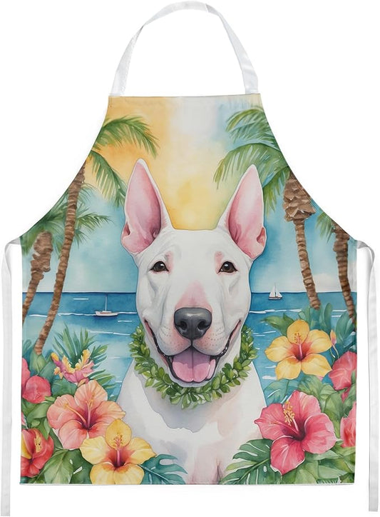 Caroline's Treasures English Bull Terrier Luau Apron Cooking Kitchen Server Baking Crafts Gardening for Adult Women Men, Unisex, Large, Multicolor