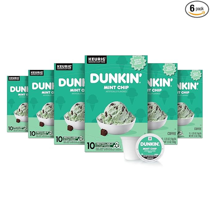 Dunkin’ Mint Chip Artificially Flavored Coffee, Keurig K-Cup Pods, 10 Count Box (Pack of 6)