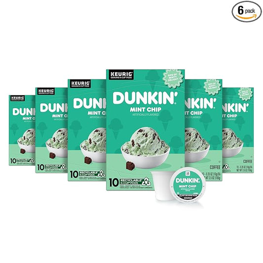 Dunkin’ Mint Chip Artificially Flavored Coffee, Keurig K-Cup Pods, 10 Count Box (Pack of 6)