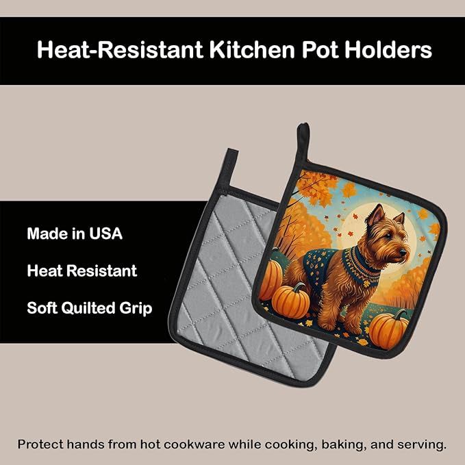 Caroline's Treasures DAC1079PTHD Welsh Terrier Fall Pair of Pot Holders Kitchen Heat Resistant Pot Holders Sets Oven Hot Pads for Cooking Baking BBQ, 7 1/2 x 7 1/2