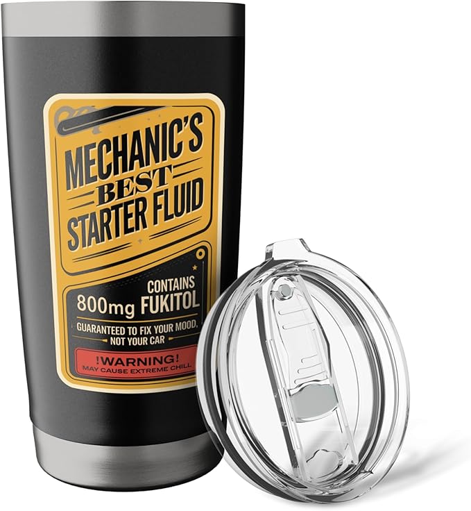 Car Mechanics Starter Fluid Label Fukitol, Funny Mechanic Stainless Steel Insulated Tumbler