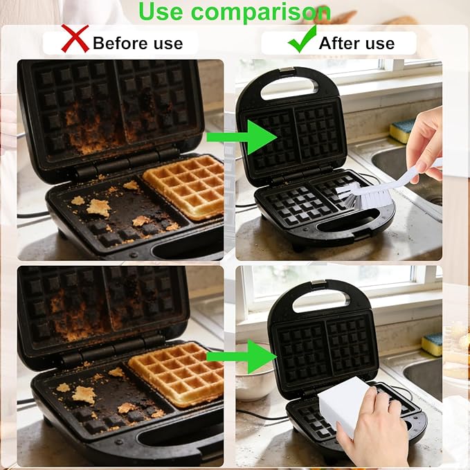 8- Piece Waffle Makers Clean Brush Kit: Different - Sized Brushes Reach Every Crevice, Towels for Spotless Shine & Sponges to Absorb Debris Instantly. Works with All Waffle Maker Models.