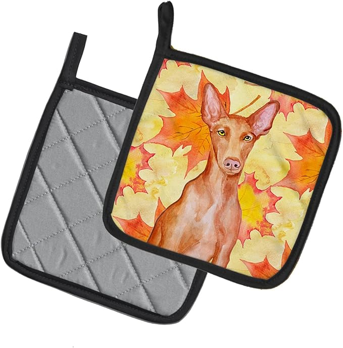 Caroline's Treasures BB9976PTHD Pharaoh Hound Fall Pair of Pot Holders, Yellow Kitchen Heat Resistant Pot Holders Sets Oven Hot Pads for Cooking Baking BBQ, 7 1/2 x 7 1/2