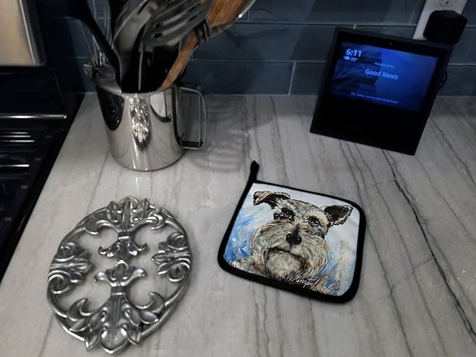 Caroline's Treasures MW1358PTHD Schnauzer Whiter Beard Pair of Pot Holders Kitchen Heat Resistant Pot Holders Sets Oven Hot Pads for Cooking Baking BBQ, 7 1/2 x 7 1/2
