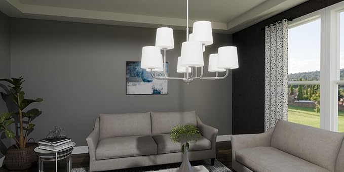 Quoizel Gallagher 2-Tier Chandelier, 32 Inch 9-Light Brushed Nickel Hanging Ceiling Light Fixture, Max Adjustable Height 57", Modern Industrial Design for Dining, Living Room, Kitchen or Office