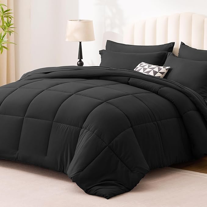 Love's cabin Twin XL Comforter Set Ash Black, 5 Pieces Twin XL Bed in a Bag, All Season Bedding Sets with 1 Comforter, 1 Flat Sheet, 1 Fitted Sheet, 1 Pillowcase and 1 Pillow Sham | Soft, Breathable, Lightweight, Comfortable