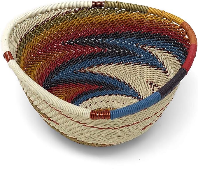 African Fair Trade Zulu Telephone Wire 4-1/2" Small Triangle Basket, White Desert