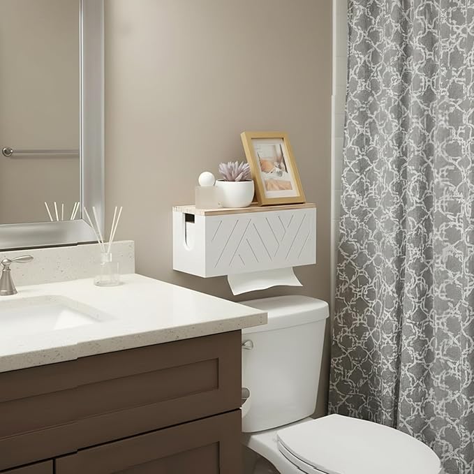 Paper Towel Dispenser Wall Mount Paper Towel Holder with Lid Solid Wood Commercial C-Fold, Z-Fold Hand Papers Towels Holder Dispenser Hand Towels Holders for Bathroom Kitchen Office Decor (White)