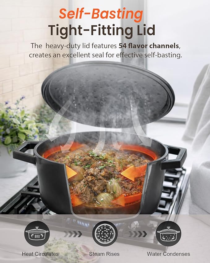 Nuwave 6QT Healthy Enameled Cast Iron Dutch Oven Pot with Lid, Heavy Duty 7-Layer Enamel, Enhanced Rust Protection, Dual Handles, Oven Safe to 500°F for Sourdough Bread Baking, Braise, Stew, Roast