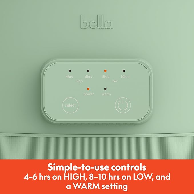 bella 6.0 Qt Programmable Slow Cooker, Ceramic Nonstick Coating, Adjustable Temperature & Cooking Times, Dishwasher Safe Stoneware Pot & Tempered Glass Lid, Tangle Free Cord Wrap, Seaglass