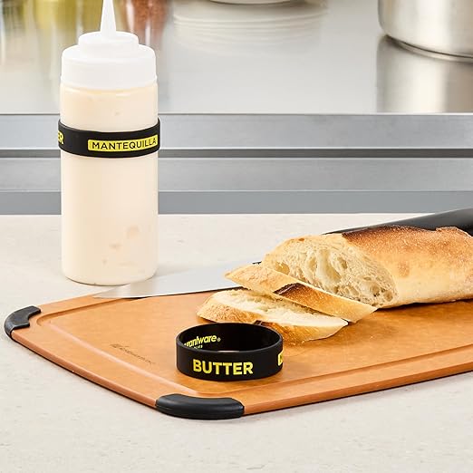 Restaurantware Silicone Squeeze Bottle Band 10 Count 2.75 Inch Dishwasher Safe Condiment Identification Band, Butter Black Non-Slip Label Band for Condiment Labeling at Restaurants, Food Trucks